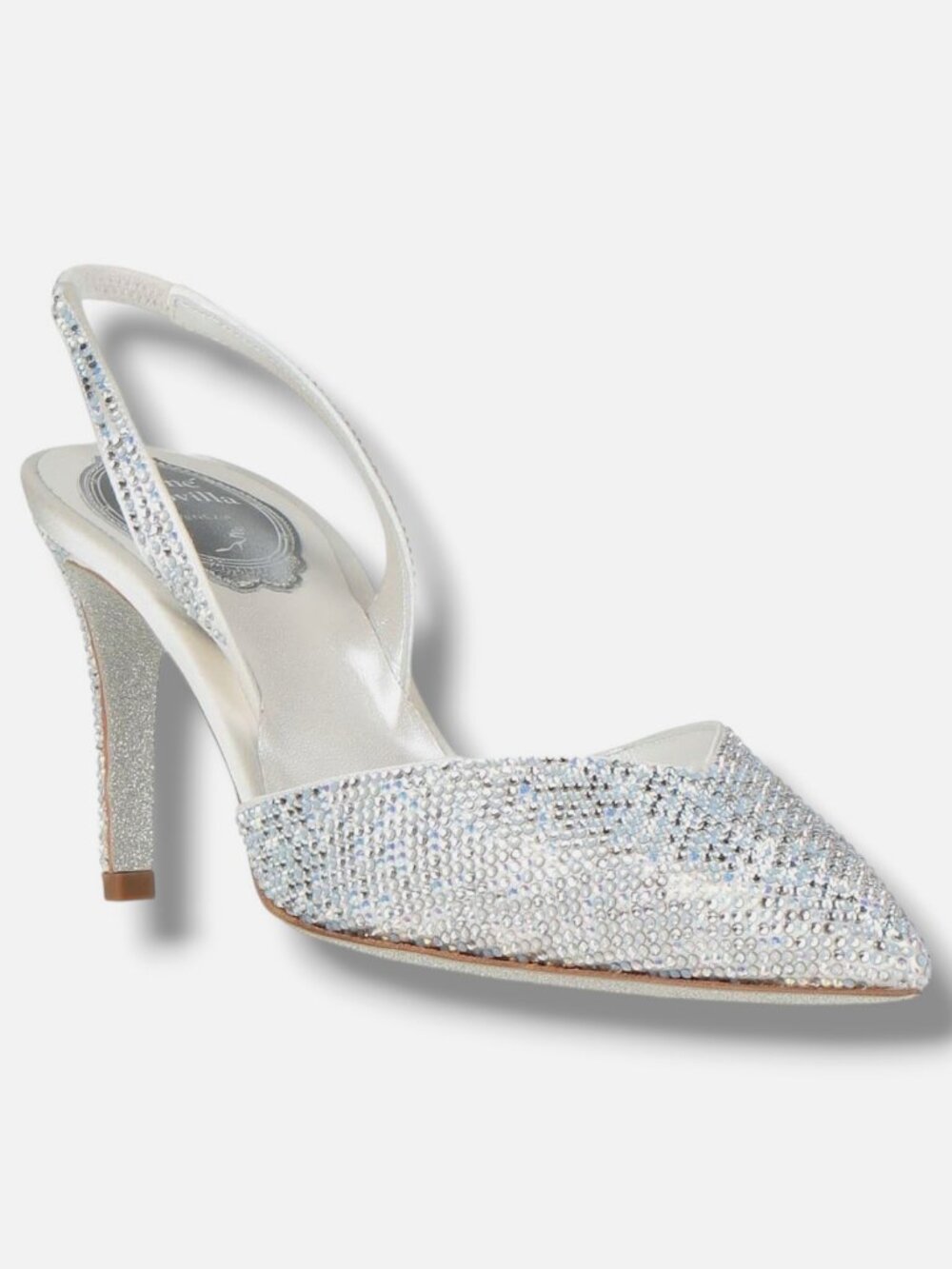 Rene Caovilla Women's Silver Embellished Slingback Pump Shoe Size EU:39.5 US:9.5